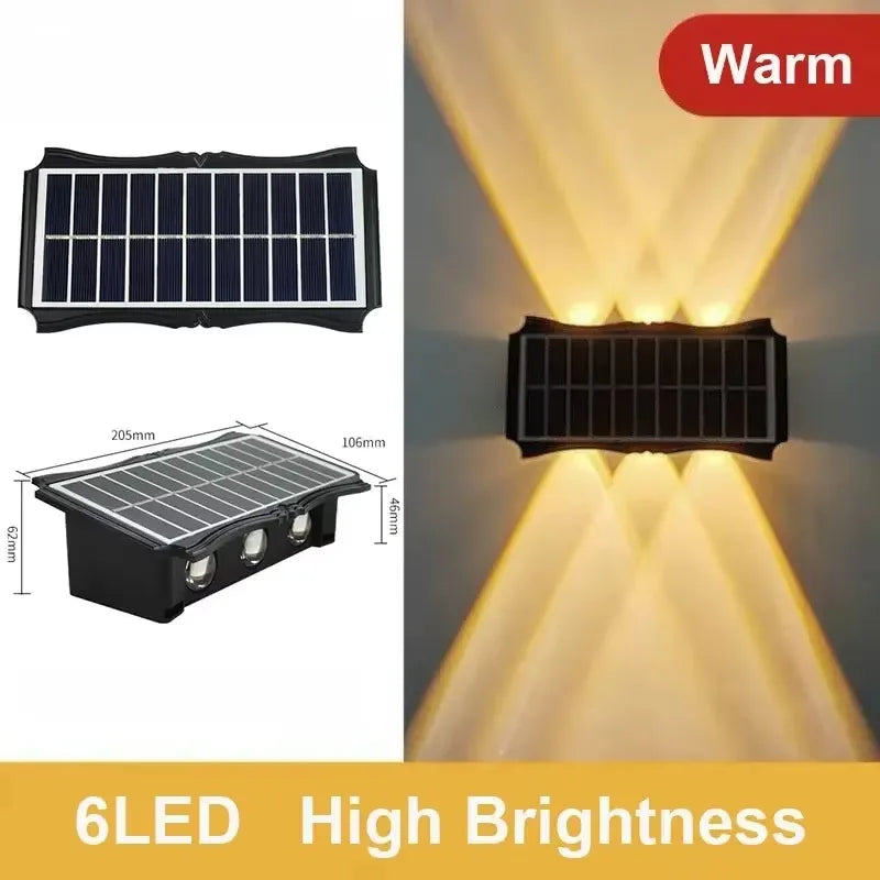Lámpara de pared solar LED para exteriores, luz impermeable con iluminación ascendente y descendente, decoración para balcón, patio y jardín