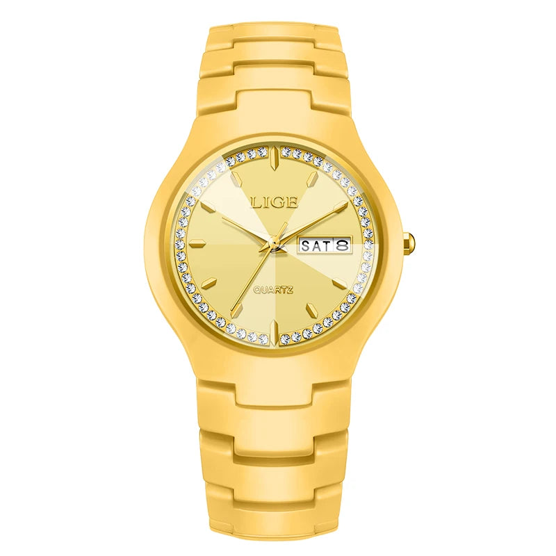 Relojes LIGE de cerámica para hombre con calendario, relojes de pulsera impermeables para mujer, reloj de vestir sencillo con diamantes, reloj de cuarzo con visualización de fecha y día de la semana