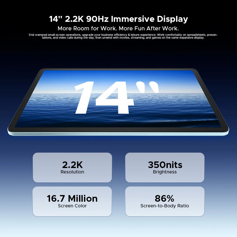 Tableta inteligente Doogee U14, Android, pantalla de 14 pulgadas y resolución 2.2K, 56 GB (8+48), 256 GB, batería de 14000 mAh, Wi-Fi 6, compatibilidad con Gemini AI y Widevine L1.