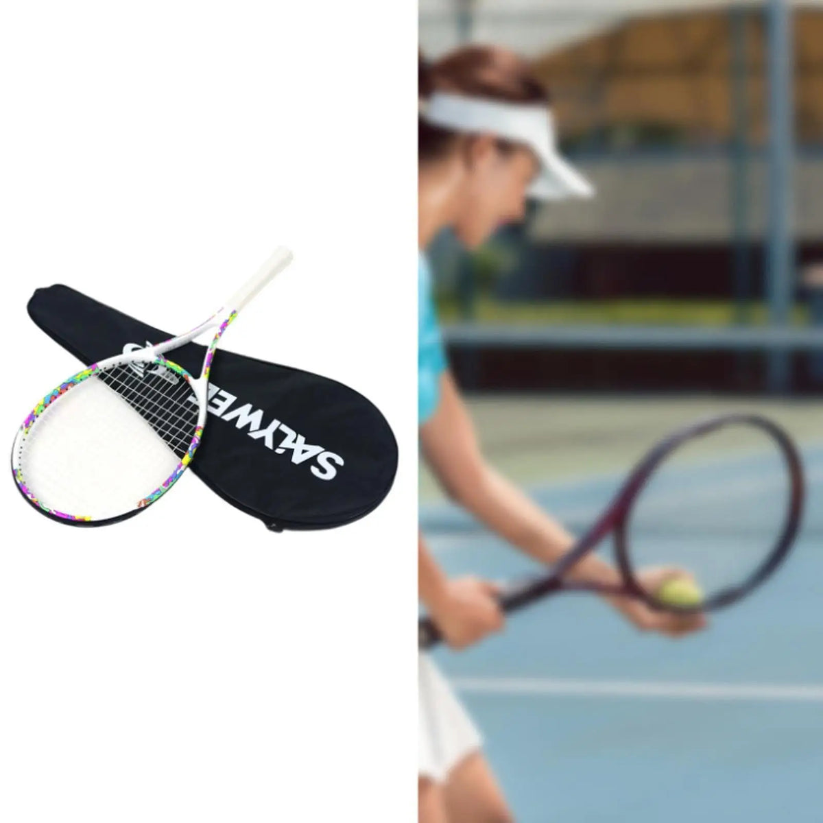 Raqueta de tenis de fibra de carbono con mango antideslizante, kit de práctica portátil para verano, gimnasio, cancha, deportes al aire libre