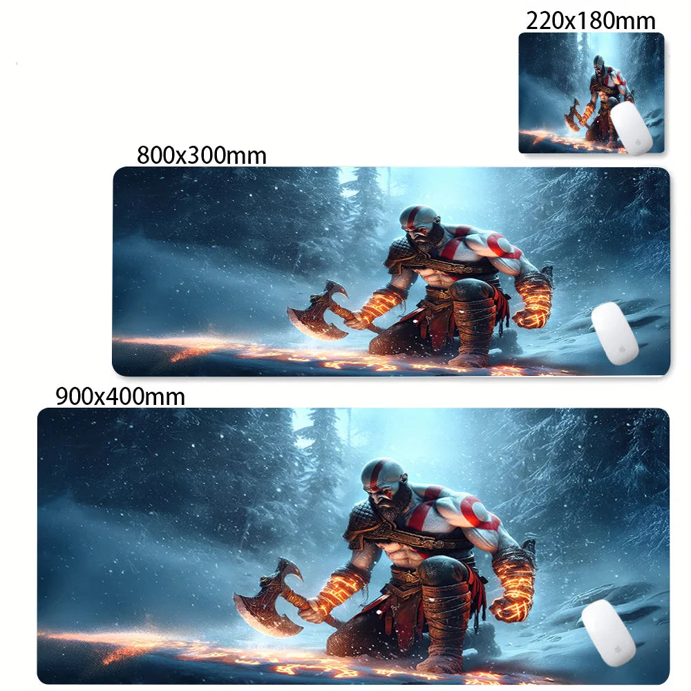 Alfombrilla de escritorio para teclado de ordenador, diseño de God of War Kratos, alfombrilla de ratón gaming grande, caucho natural, bordes cosidos, base antideslizante, alfombrilla de escritorio.
