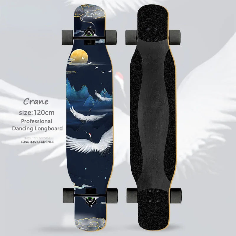 Patineta Completa para Mujer, Longboard de 110/120 cm, Tabla de Madera de Arce de 7 Capas, Ruedas de PU, para Principiantes, Freestyle, Baile Callejero