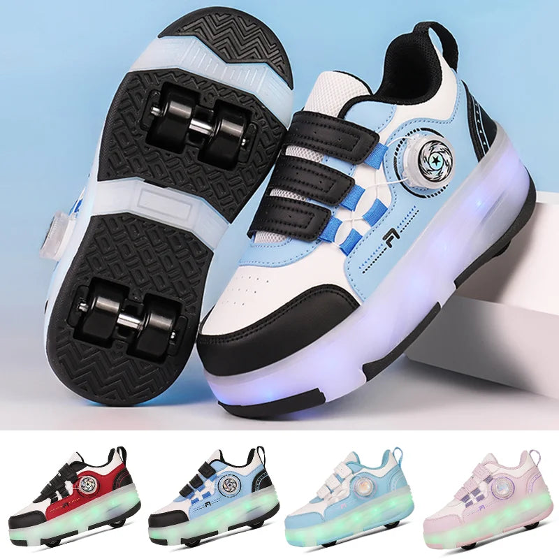 Patines con luces desmontables para exteriores, patines de cuatro ruedas a la moda, adecuados para niños y niñas, parkour de deformación