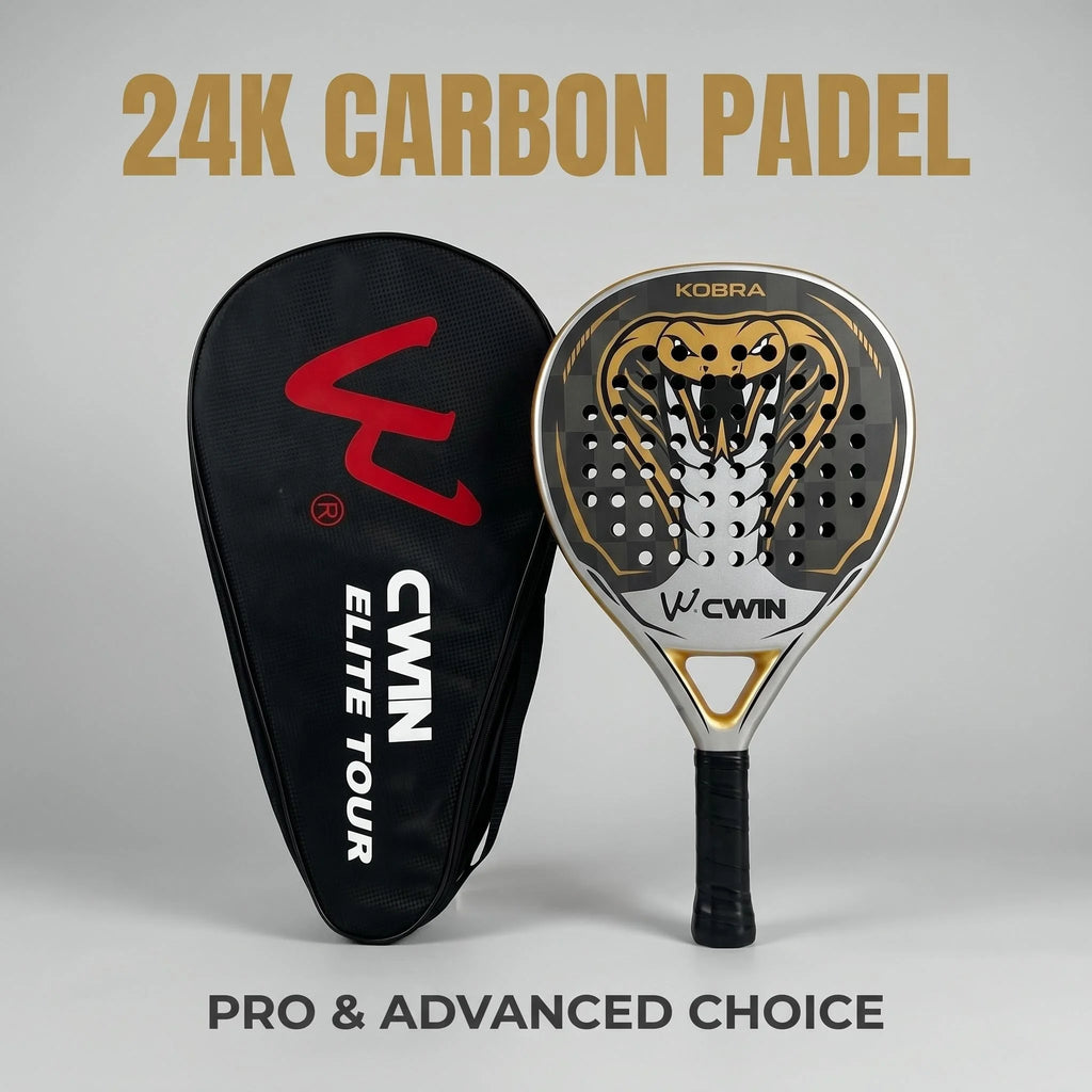 Raqueta de Pádel KOBRA 24K de Fibra de Carbono, Ligera, 38 mm de Grosor, Raqueta Profesional de Tenis de Pádel con Textura de Cabeza de Serpiente Dorada, Absorción de Impactos