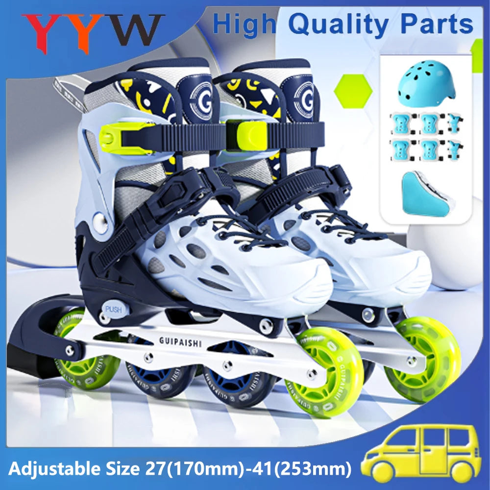 Zapatos de patín en línea intermitentes para niños, juego de patines de 4 ruedas con casco, codo, rodilleras para mujeres y hombres, zapatillas de patinaje al aire libre