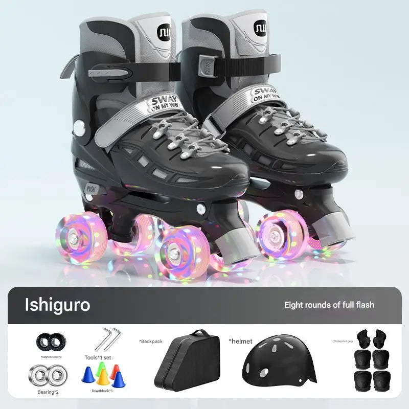 2025 patines de doble fila para niños y niñas, zapatos de Skate de 4 ruedas para principiantes, patinaje al aire libre, zapatillas Quad, tamaño ajustable 30-41