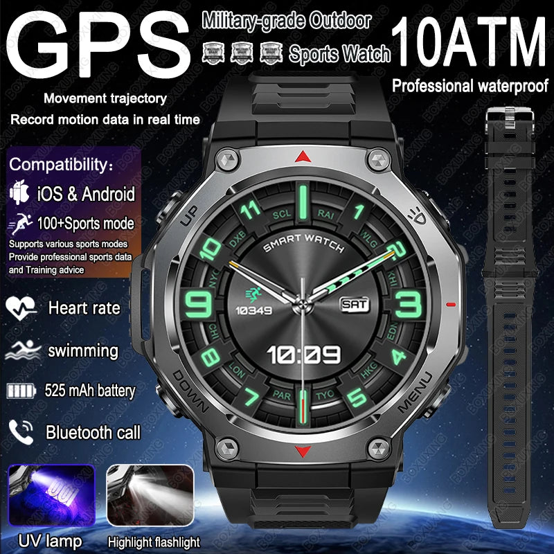 2026 Nuevo T-Rex 3 Reloj inteligente deportivo de grado militar con seguimiento de movimiento GPS, resistente al agua 5 ATM, frecuencia cardíaca, llamada Bluetooth HD, reloj inteligente para hombre
