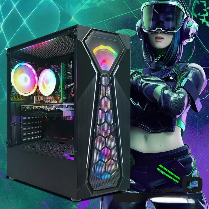 PC de Escritorio para Juegos, 10.ª Generación G5905 3.5G, Radeon RX 550 4G, 16GB DDR4, 512GB SSD, WiFi 600M, BT 5.0, Ventilador RGB x4, W