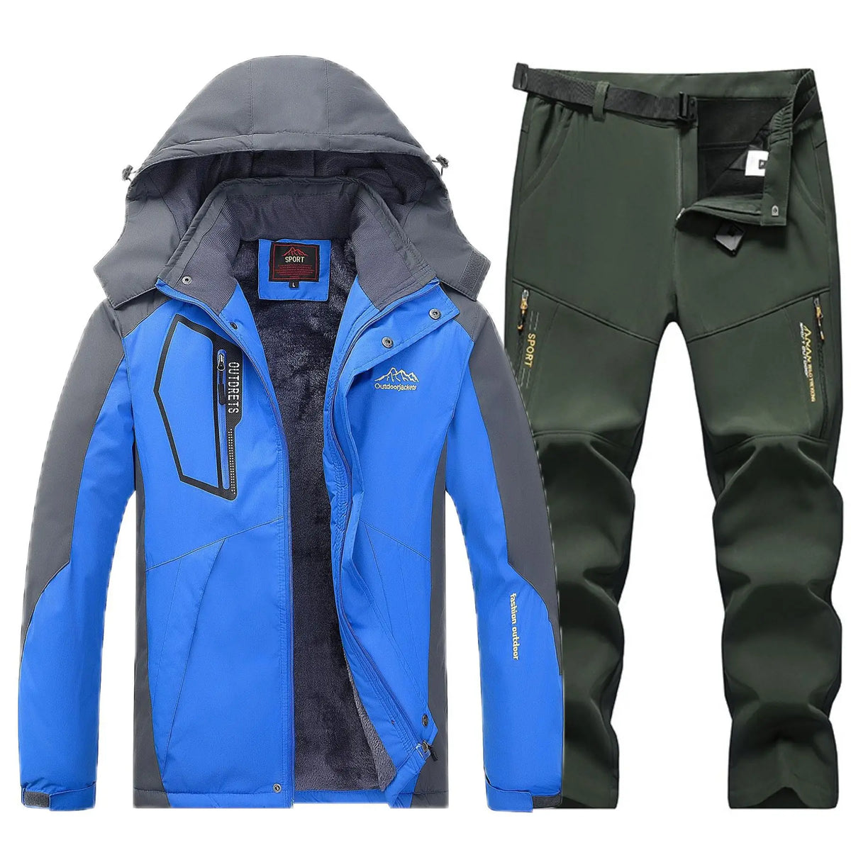 Traje de esquí de lana gruesa y cálida para hombre, impermeable, a prueba de viento, conjunto de chaqueta y pantalones para snowboard, traje de esquí para nieve de invierno al aire libre