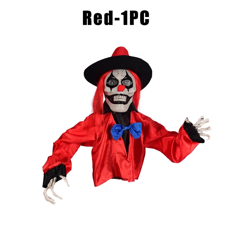 Accesorio de payaso con activación por movimiento, ojos LED brillantes y sonido de risa, decoración de Halloween para exteriores para jardines embrujados