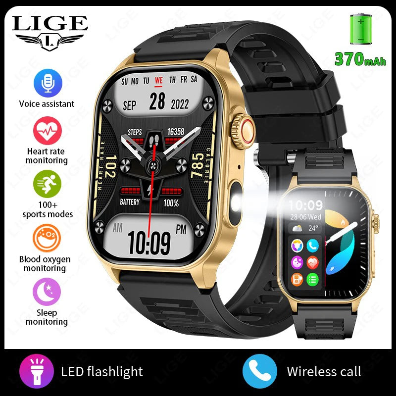 LIGE 2026 New Women Smart Watch Flashlight 2.01” HD Display AI Voice Bluetooth Call Sports Watches Health Monitor Smartwatch Men