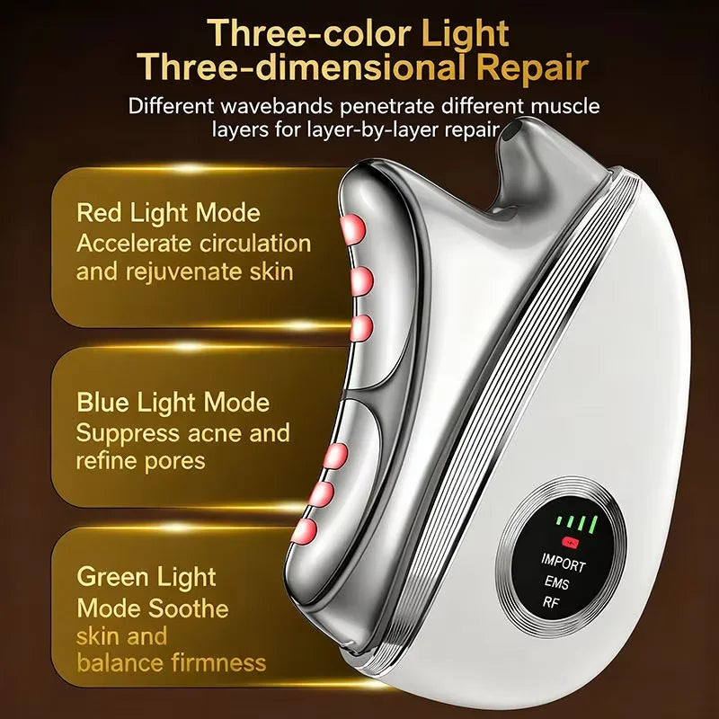 Masajeador Facial y de Cuello 4 en 1 con Tecnología EMS, Microcorriente, Luz LED y Vibración, Herramienta Portátil para el Cuidado de la Piel, Reafirmante y Antienvejecimiento