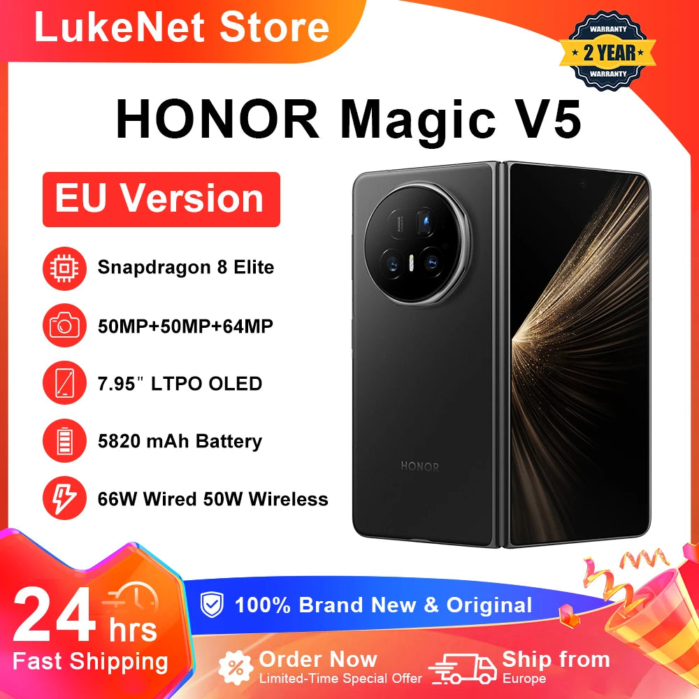 Smartphone HONOR Magic V5 Versión Global Original 5G, pantalla OLED Dual HDR, Snapdragon 8 Elite, 5820mAh, 7.95", SuperCharge 66W