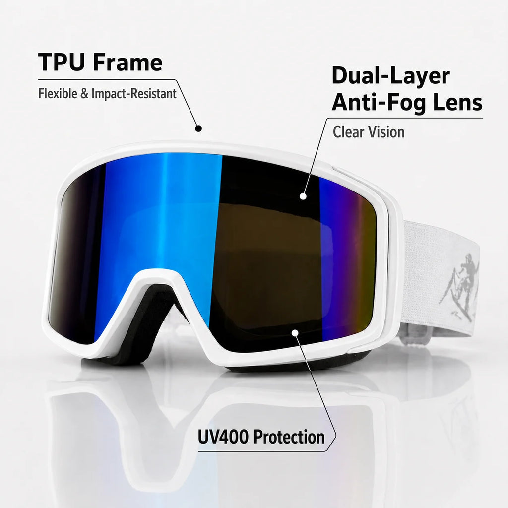 Gafas de esquí, lentes HD antivaho, diseñadas para deportes de esquí al aire libre, ajuste unisex, equipadas con correa ajustable para la cabeza.