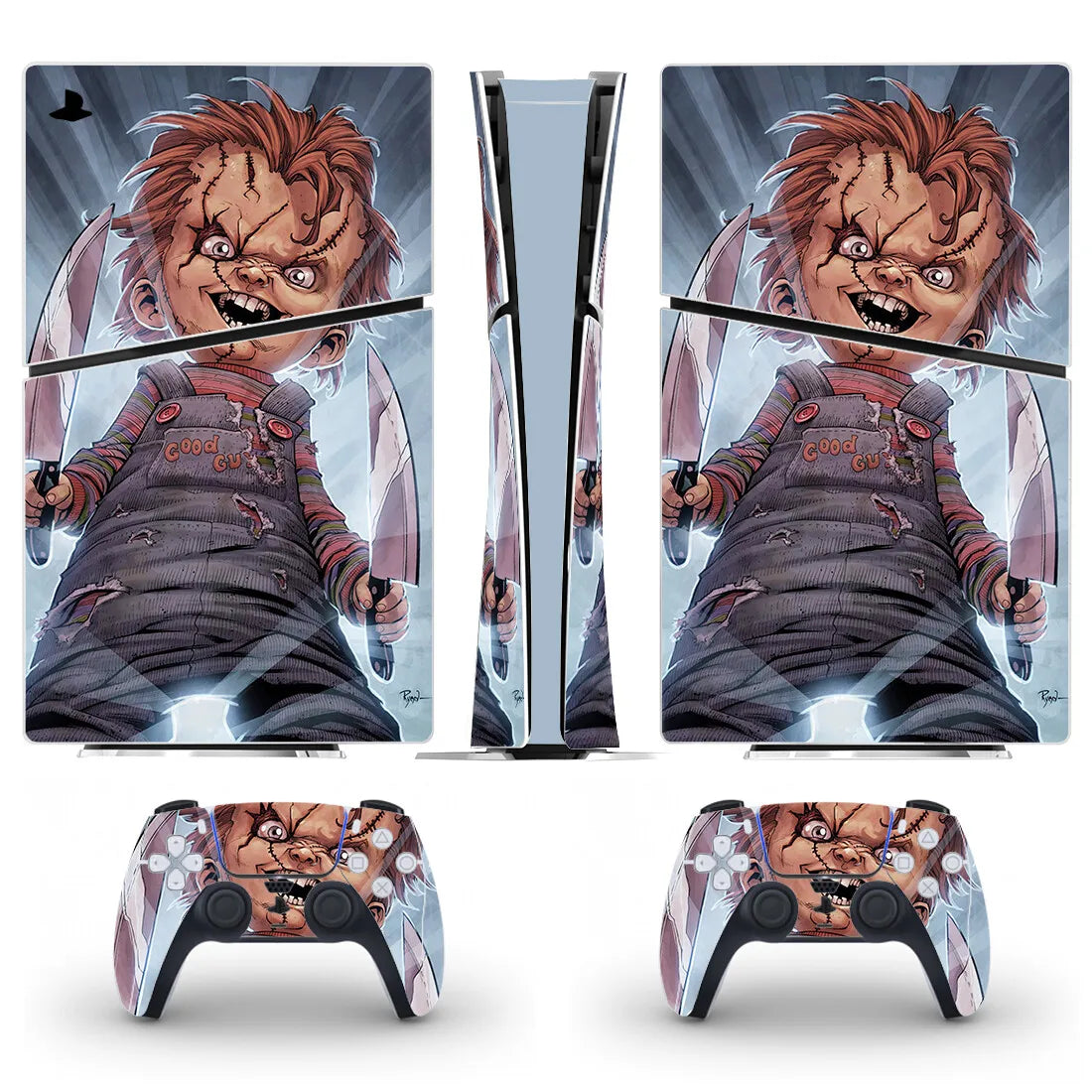 Child's Play Chucky PS5 Slim Digital Skin Sticker Decal Cover for Console and 2 Controllers New PS5 Slim Skin Sticker Vinyl