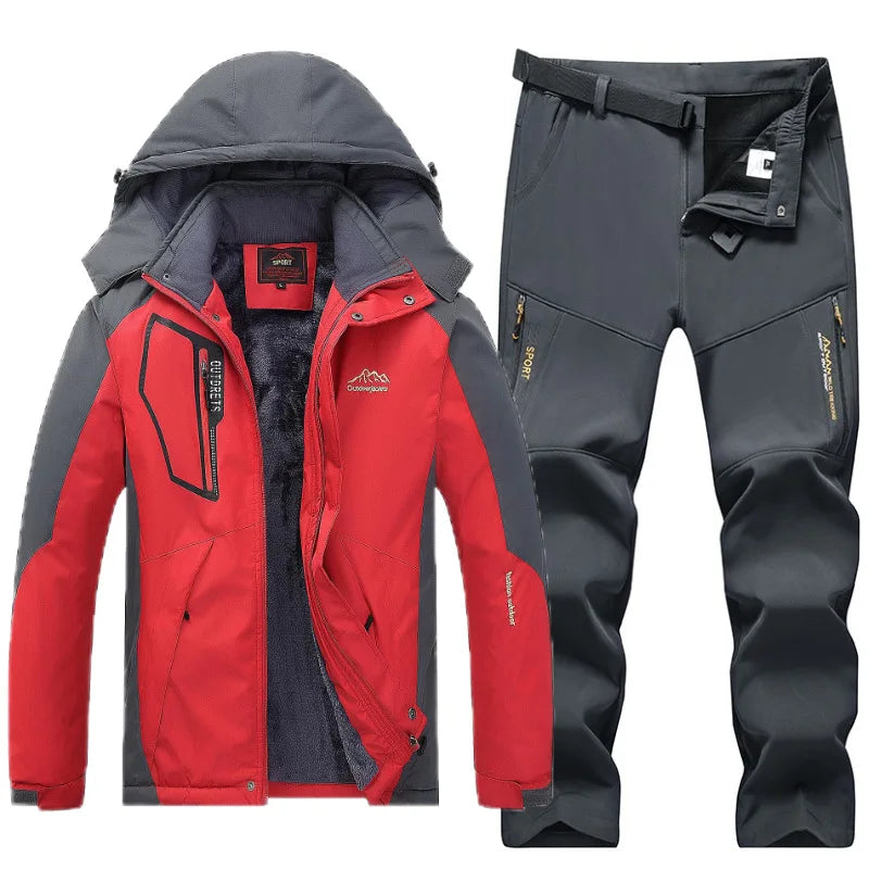 Traje de esquí de lana gruesa y cálida para hombre, impermeable, a prueba de viento, conjunto de chaqueta y pantalones para snowboard, traje de esquí para nieve de invierno al aire libre