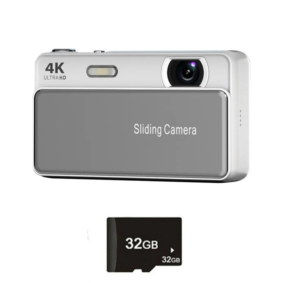 Cámara Digital CCD 4K con Zoom 16X, Cubierta Deslizante Retro, Cámara de Bolsillo Portátil para Vlogs, Ideal para Estudiantes y Fotografía de Viajes ﻿
