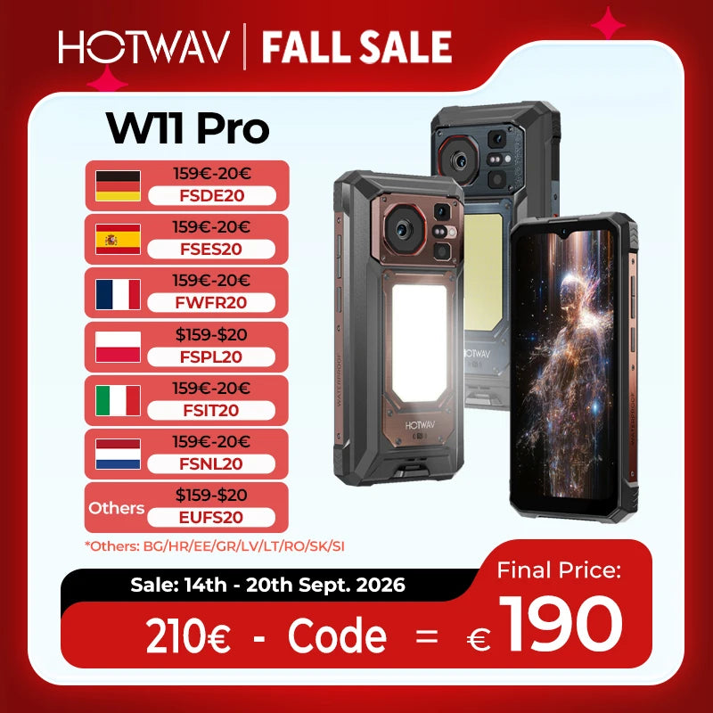 HOTWAV 2026 New W11 Pro 20800mAh Massive Battery Octa-core Rugged Cellphone 6.6'' FHD+ 120Hz Display 33W Fast Charging Smartphone 6GB RAM 256GB ROM Super Camping Light 64MP+20MP+16MP Camera Android 16 Mobile Phone With Hi Hot