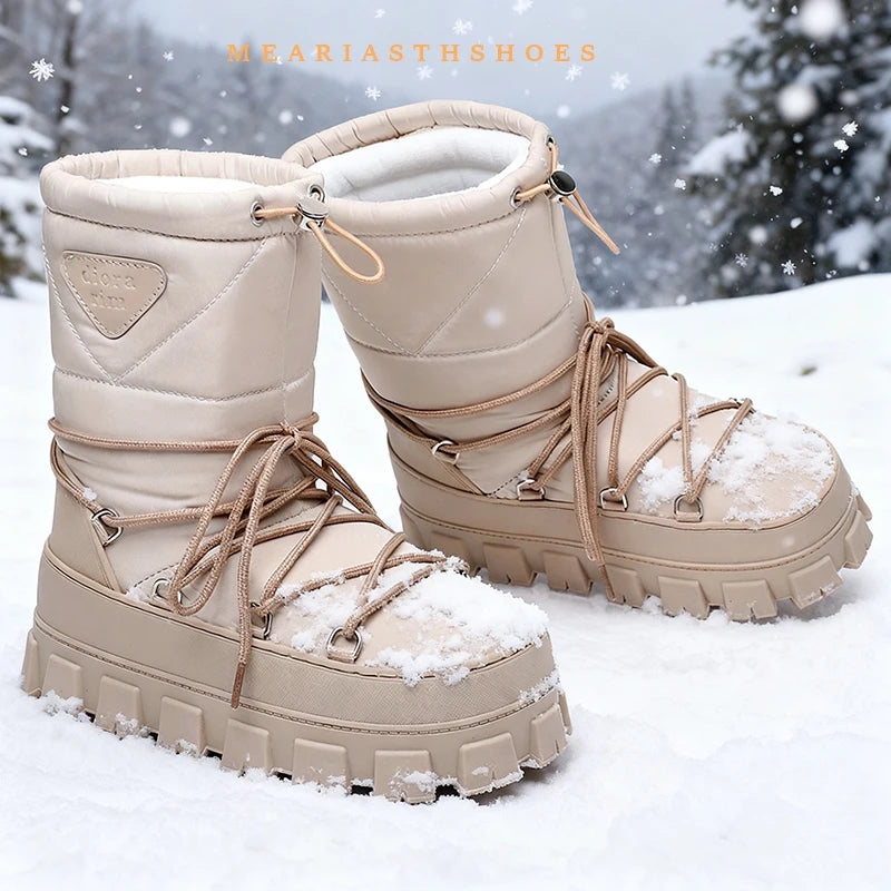 Botas de nieve de invierno 2026, botas de esquí a media pantorrilla para mujer, cuñas, botas de piel peluda y esponjosa, botas cálidas de algodón con plataforma alta para mujer, talla 36-41