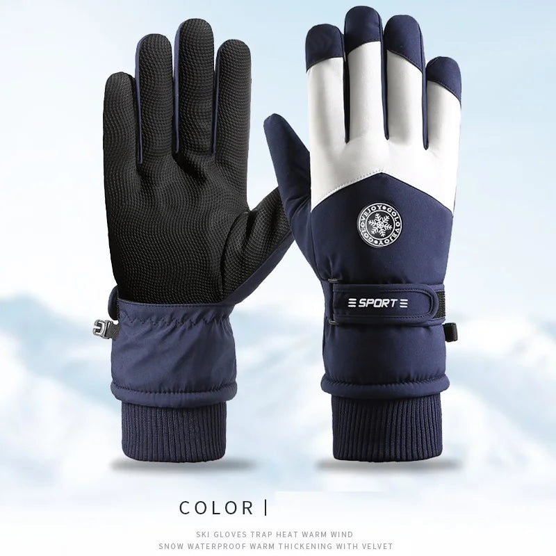 Guantes de Invierno Unisex para Snowboard y Esquí, de Cuero PU Antideslizante, con Pantalla Táctil, Impermeables, para Motociclismo, Cálidos, de Forro Polar