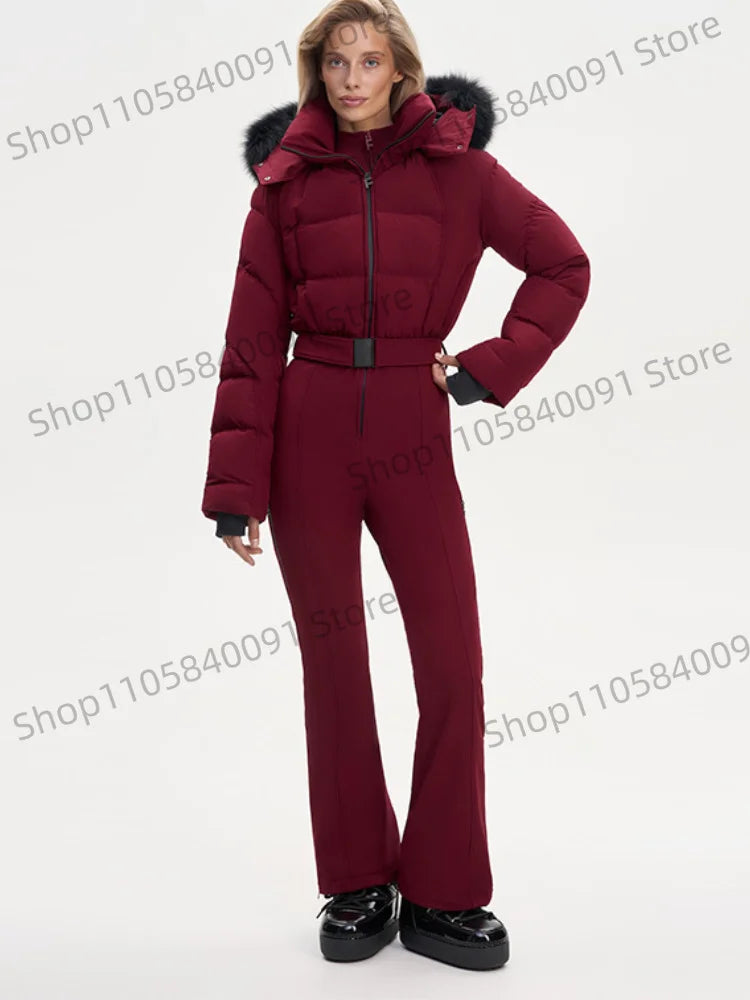 Mono de esquí para mujer, ropa de esquí impermeable, conjunto con capucha, ropa de abrigo gruesa, mono ajustado de manga larga, ropa de invierno para actividades al aire libre, ropa de nieve para mujer.