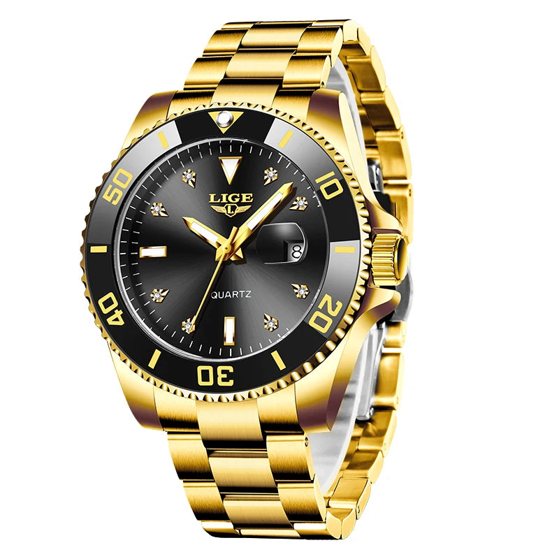 LIGE Nuevo reloj de lujo para hombre, marca superior, reloj de pulsera de cuarzo a la moda, informal, de negocios, resistente al agua 30M, luminoso, reloj para hombre