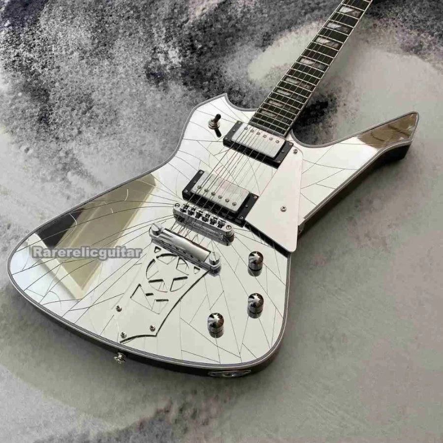 Guitarra eléctrica Paul Sliver personalizada, protector de púa espejado en forma de estrella, pastillas HH