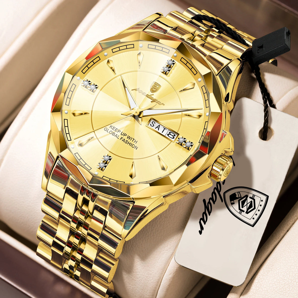 Reloj de pulsera para hombre POEDAGAR, de negocios, resistente al agua, luminoso, de lujo, con fecha y semana, de acero inoxidable, reloj de cuarzo a la moda para hombre
