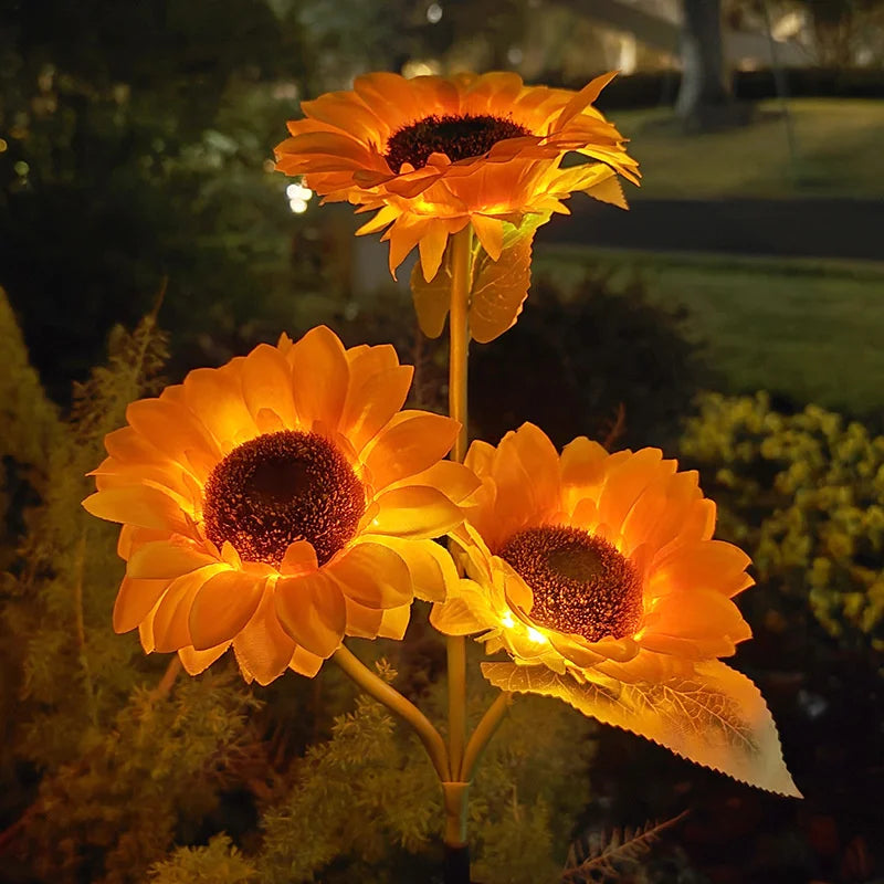Luces LED de simulación solar de girasol de 3 cabezas y 1 cabeza para jardín, patio, césped, luces nocturnas, lámpara de paisaje, decoración, luz de flor navideña
