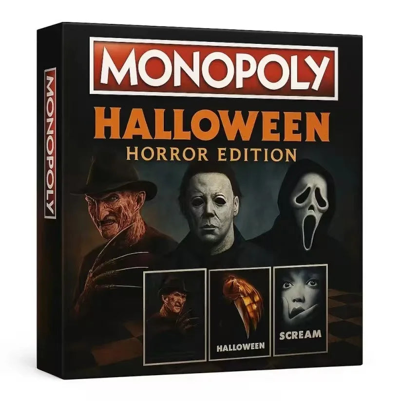 Juego de mesa de ajedrez Monopoly de Halloween, temática de personajes asesinos de películas de terror, regalos de colección para entusiastas del terror y fiestas familiares
