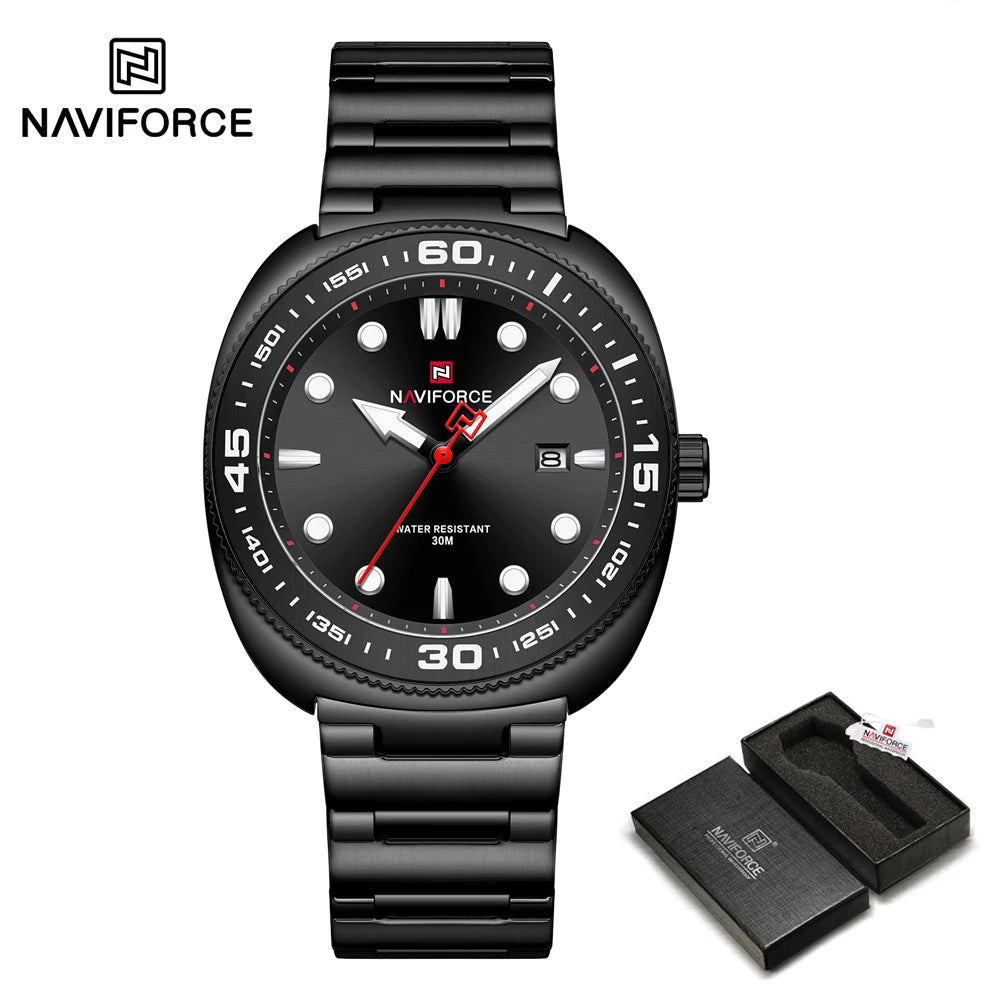 Reloj para hombre NAVIFORCE de lujo, estilo ejecutivo, con fechador, manecillas luminosas, correa de acero inoxidable, movimiento de cuarzo, reloj de marca a la moda