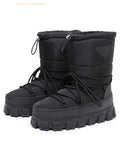 Botas de nieve de invierno 2026, botas de esquí a media pantorrilla para mujer, cuñas, botas de piel peluda y esponjosa, botas cálidas de algodón con plataforma alta para mujer, talla 36-41