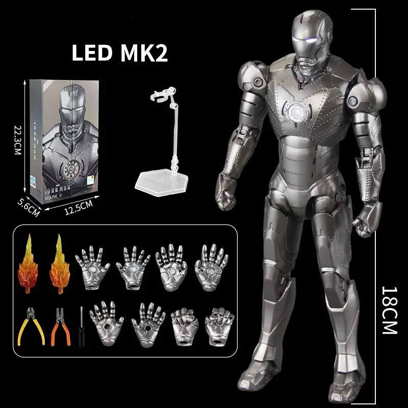Figura de Acción ZDTDS Marvel Avengers Iron Man Serie Mark con Luz LED, Modelo Coleccionable para Adultos, Juguete de Exhibición