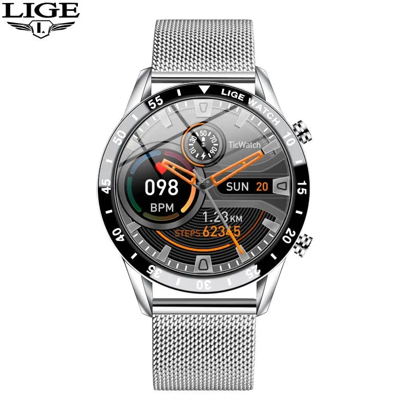 Reloj inteligente LIGE 2024 para hombre, pantalla táctil circular completa, llamadas Bluetooth, reloj inteligente deportivo resistente al agua con seguimiento de actividad física + caja