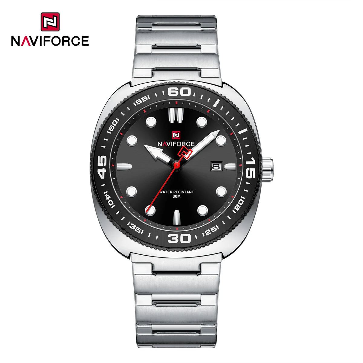 Reloj para hombre NAVIFORCE de lujo, estilo ejecutivo, con fechador, manecillas luminosas, correa de acero inoxidable, movimiento de cuarzo, reloj de marca a la moda