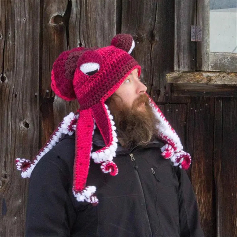 Gorro de Pulpo para Fiesta de Halloween, Divertido, con Ocho Brazos, Cálido, Tejido a Crochet