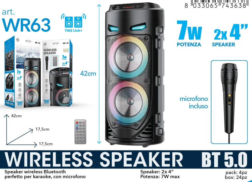 Altavoz Bluetooth de karaoke portátil, sonido estéreo TWS, luz LED, micrófono inalámbrico + control remoto, audio para fiestas al aire libre
