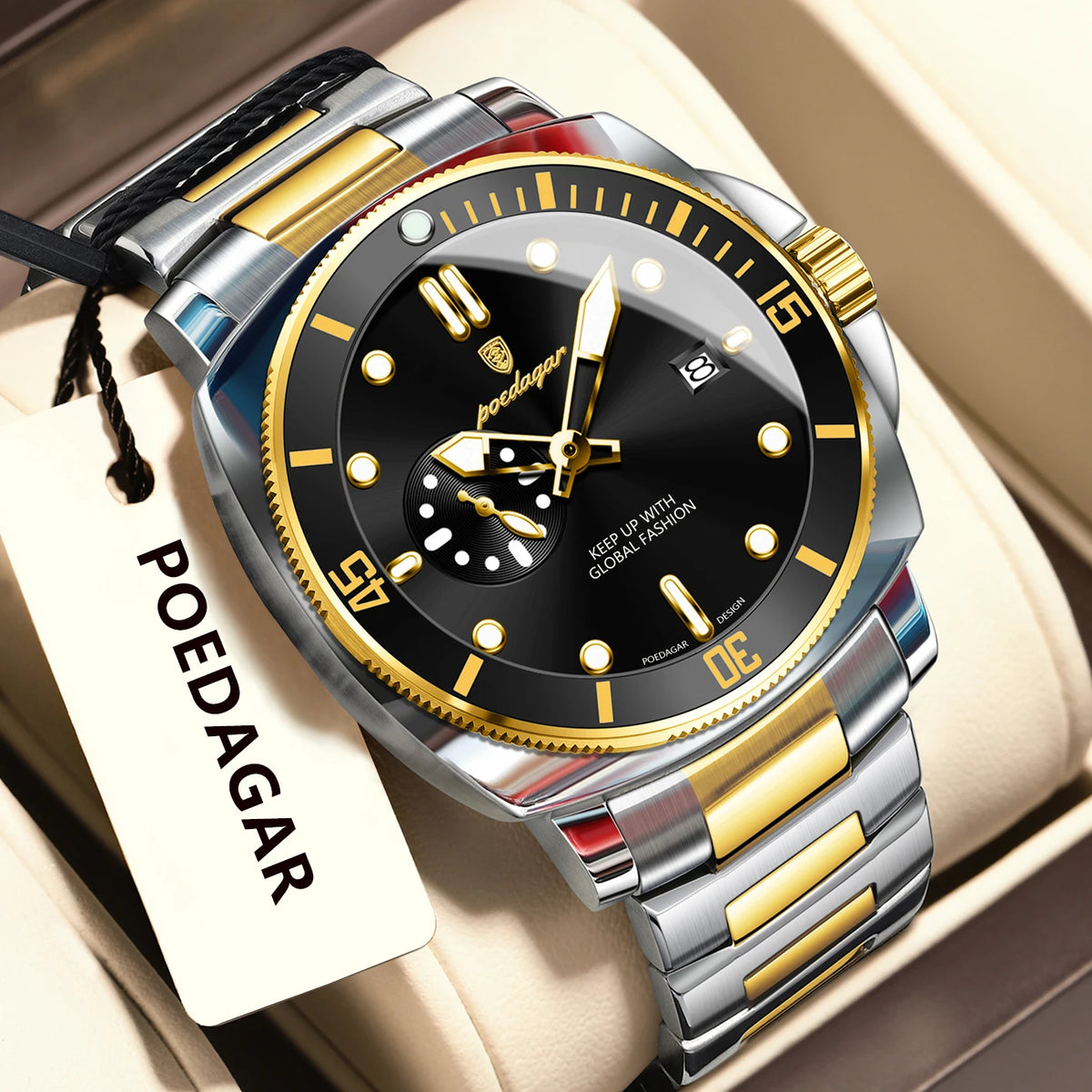 Reloj POEDAGAR de lujo para hombre, moderno, resistente al agua, con fecha, luminoso, de acero inoxidable, reloj de cuarzo para negocios y deportes