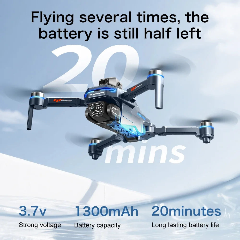 Dron plegado con brazos y hélices extendidas, listo para vuelo