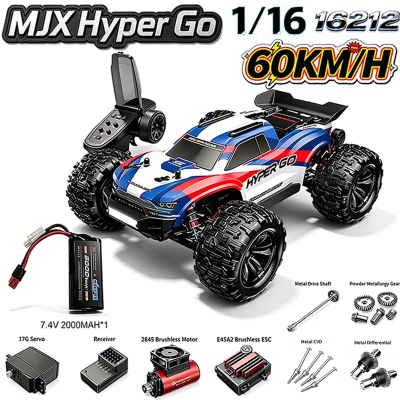 MJX Hyper Go, coche de control remoto 4WD a escala 1/16, motor sin escobillas, 60 km/h, control remoto 2.4G, camión de carreras todoterreno, juguete, regalo.