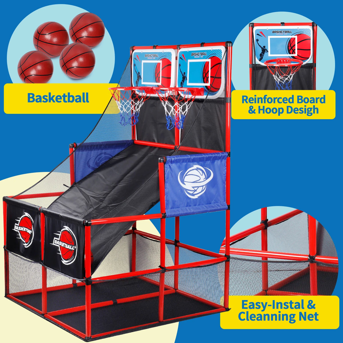 MQUDUO Juego de baloncesto arcade con pelotas y aro, juguete de competición para interiores y exteriores para niños y niñas, regalo de Navidad y Halloween