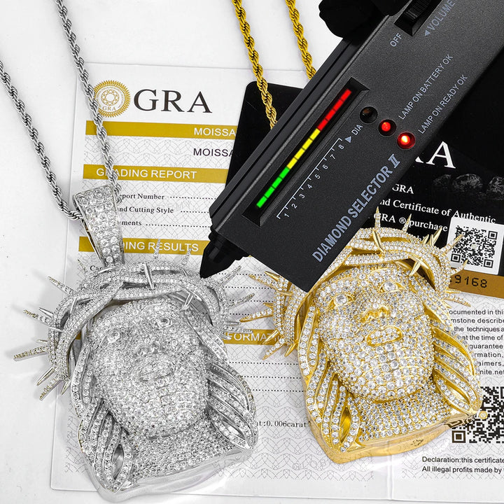 Collar de Joyería Hip Hop Personalizado HHIOK con Colgante de Jesús en Plata de Ley 925 con Incrustaciones de Moissanita VVS, Pasa la Prueba del Diamante