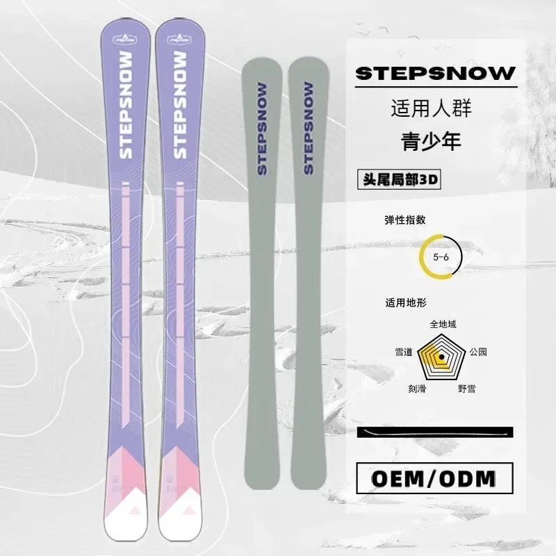 Equipo de esquí, esquíes de fondo, tabla de snowboard, conjunto de esquí, para jóvenes y adultos, para mujer, juego de soportes de doble placa, 133 cm, color morado.