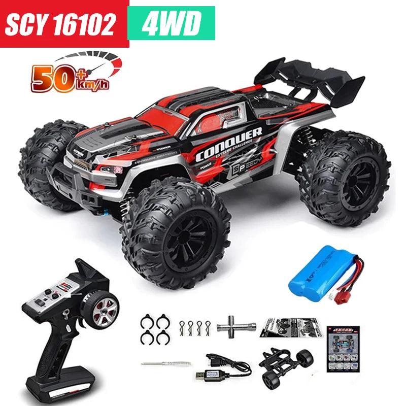 Coche RC MJX VS SCY 16101 16102 PRO 4WD 70 km/h 1/16 de alta velocidad, vehículo de control remoto todoterreno tipo monster, crawler eléctrico