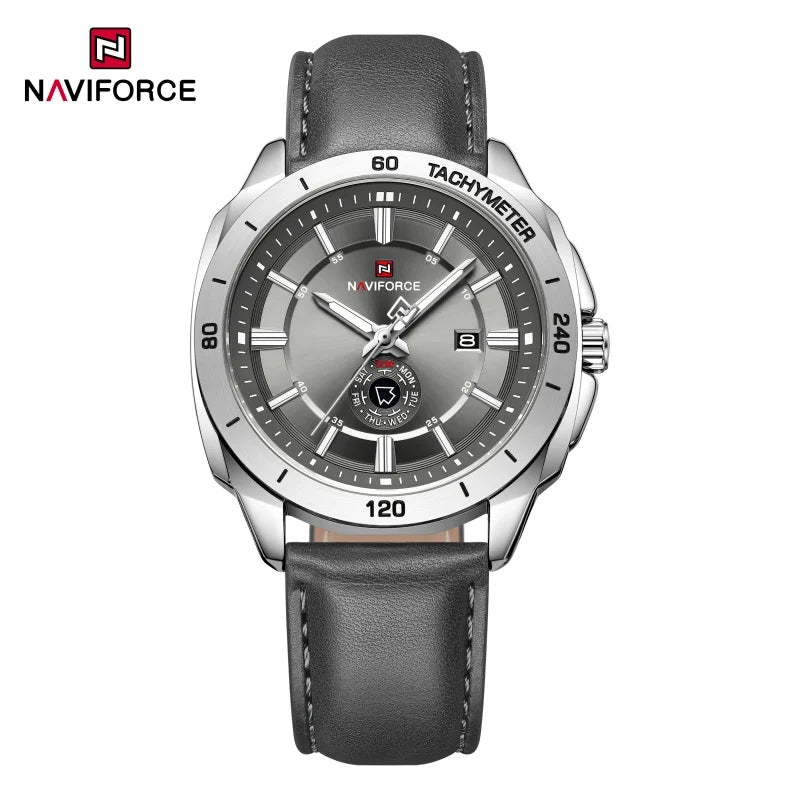 NAVIFORCE 2026 Nuevo Reloj de Hombre, Reloj de Cuarzo con Correa de Cuero, Estilo Casual Deportivo, con Calendario (Día y Fecha), Ideal para Oficina o Regalo para Hombre