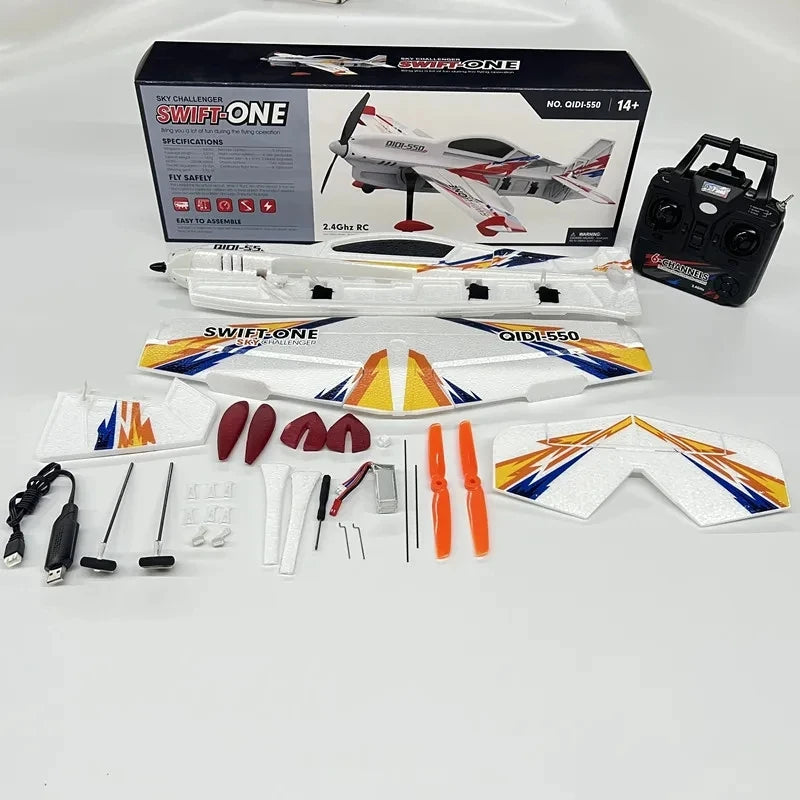 QIDI-550 Avión RC 3D Apertura de 500 mm Acrobacias colgantes de una tecla con giroscopio de 6 ejes Control de vuelo resistente al viento Avión RTF