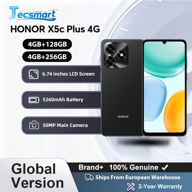 HONOR X5c Plus 4G, Versión Global, Smartphone 4G, CPU Octa-core, Pantalla LCD de 6.74 pulgadas, 5260 mAh, Cámara principal de 50 MP
