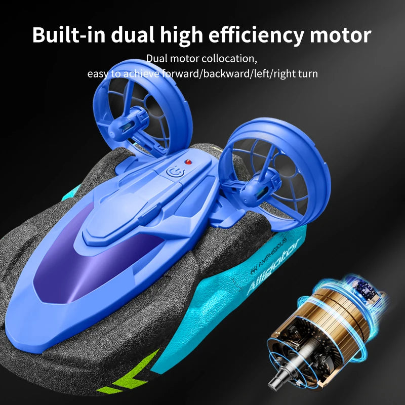 Barco de control remoto 2 en 1 de agua y tierra, aerodeslizador anfibio, 2.4G EPP, rotación de 360°, impermeable, coche RC de alta velocidad, barco aerodeslizador