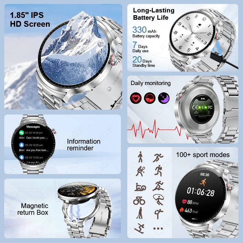 LIGE TWS Smart Watch with Earbuds 1.85" IPS Screen BT Call Heart Rate Sleep Monitor Waterproof Sports Smartwatch for Android iOS