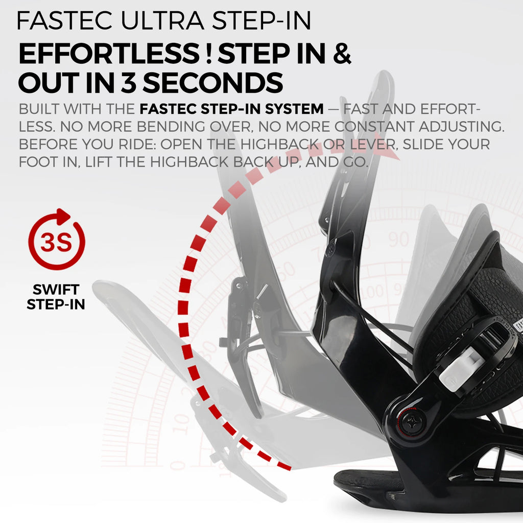 Fijaciones para Snowboard TERROR FR-540 Step-In con Placa Trasera de Absorción de Impactos EVA para Riders Intermedios y Avanzados